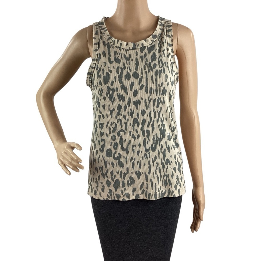 Chaser Animal Print Ribbed Tank Top Beige Gray Size S